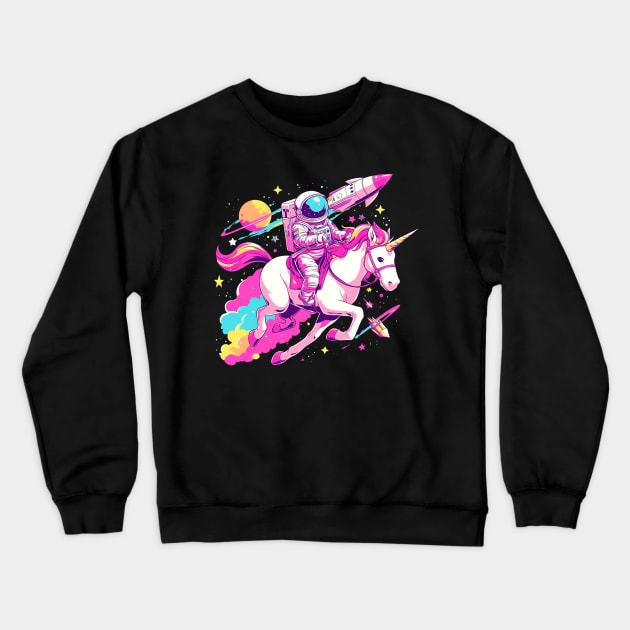 astronaut ride unicorn Crewneck Sweatshirt by peterdora